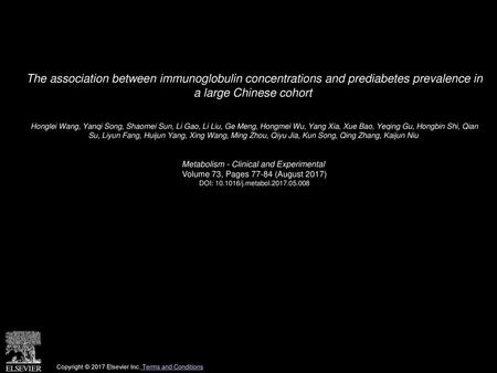 The association between immunoglobulin concentrations and prediabetes prevalence in a large Chinese cohort  Honglei Wang, Yanqi Song, Shaomei Sun, Li.