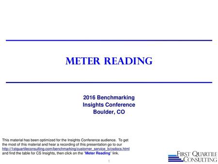 2016 Benchmarking Insights Conference Boulder, CO