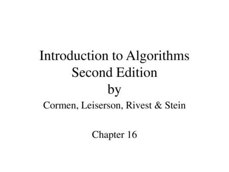 Introduction to Algorithms Second Edition by