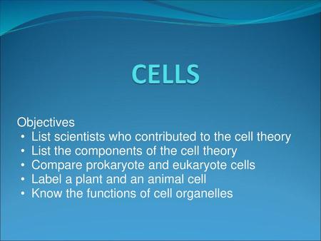 Objectives List scientists who contributed to the cell theory