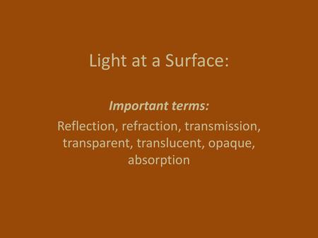 Light at a Surface: Important terms: