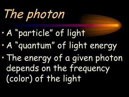 The photon A “particle” of light A “quantum” of light energy