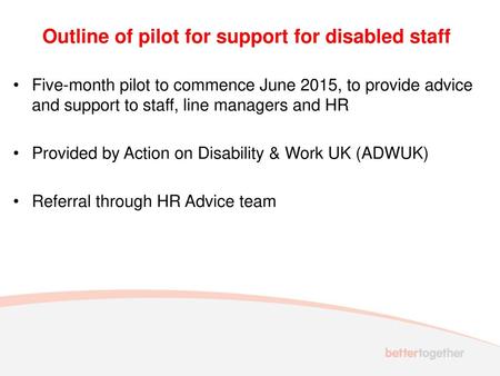 Outline of pilot for support for disabled staff