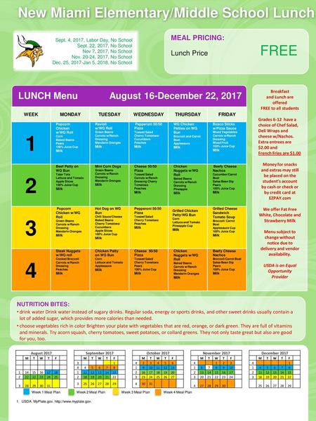 New Miami Elementary/Middle School Lunch change without notice due to