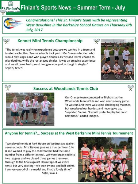 St. Finian’s Sports News – Summer Term - July