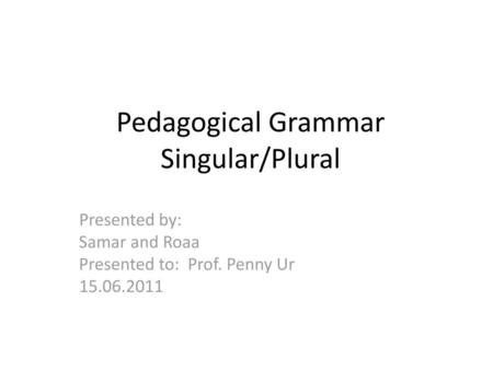 Pedagogical Grammar Singular/Plural