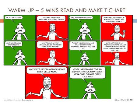 WARM-UP – 5 MINS READ AND MAKE T-CHART