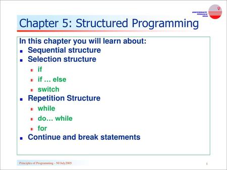 Chapter 5: Structured Programming