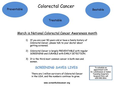 Colorectal Cancer March is National Colorectal Cancer Awareness month