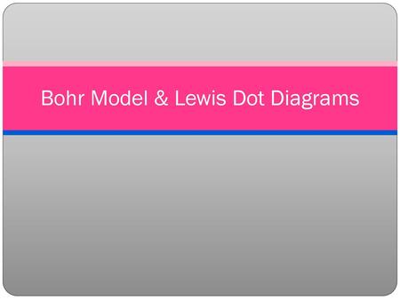 Bohr Model & Lewis Dot Diagrams