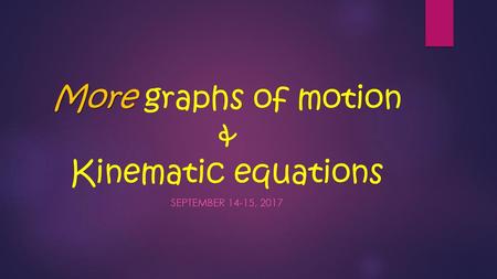 More graphs of motion & Kinematic equations