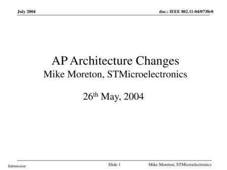 AP Architecture Changes Mike Moreton, STMicroelectronics