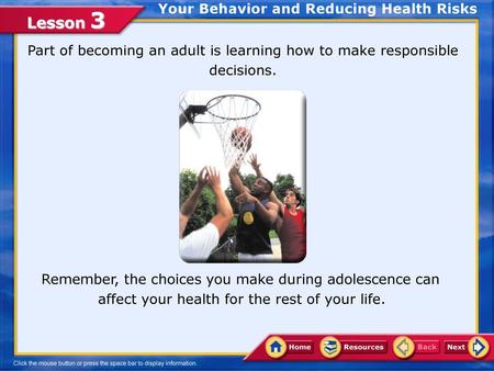 Your Behavior and Reducing Health Risks