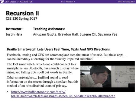 Recursion II CSE 120 Spring 2017