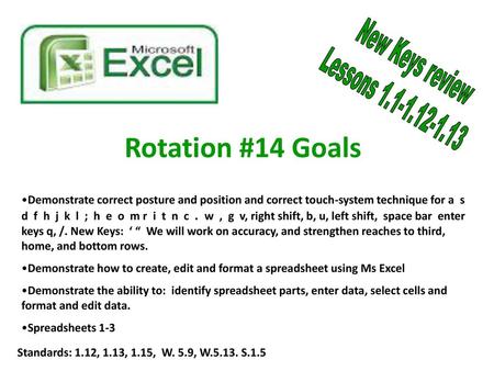 Rotation #14 Goals New Keys review Lessons