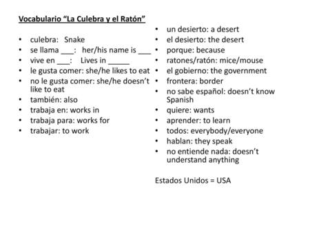 Vocabulario “La Culebra y el Ratón”