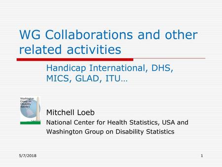 WG Collaborations and other related activities