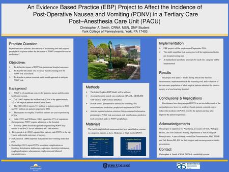 An Evidence Based Practice (EBP) Project to Affect the Incidence of Post-Operative Nausea and Vomiting (PONV) in a Tertiary Care Post–Anesthesia Care.