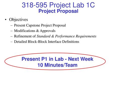 Present P1 in Lab - Next Week 10 Minutes/Team