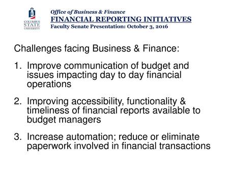 Challenges facing Business & Finance: