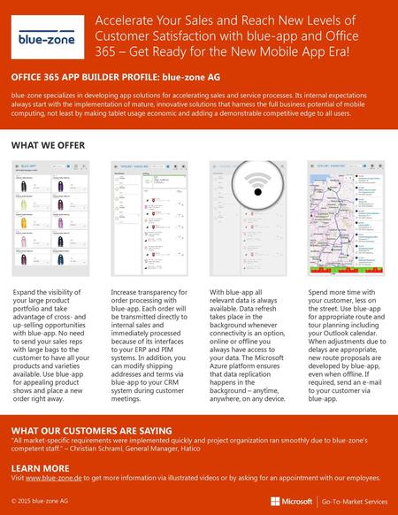 Accelerate Your Sales and Reach New Levels of Customer Satisfaction with blue-app and Office 365 – Get Ready for the New Mobile App Era! OFFICE 365 APP.
