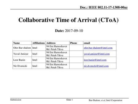 Collaborative Time of Arrival (CToA)