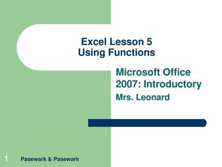 Excel Lesson 5 Using Functions