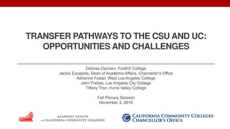 Transfer Pathways to the CSU and UC: Opportunities and Challenges