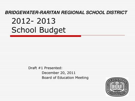 Draft #1 Presented: December 20, 2011 Board of Education Meeting