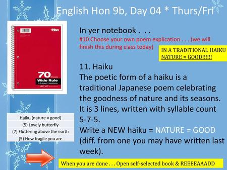 English Hon 9b, Day 04 * Thurs/Fri