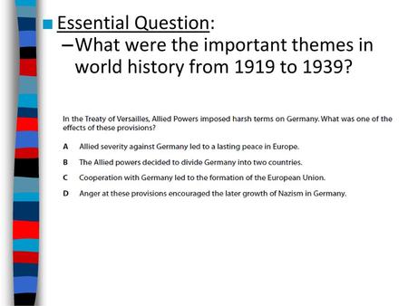 What were the important themes in world history from 1919 to 1939?