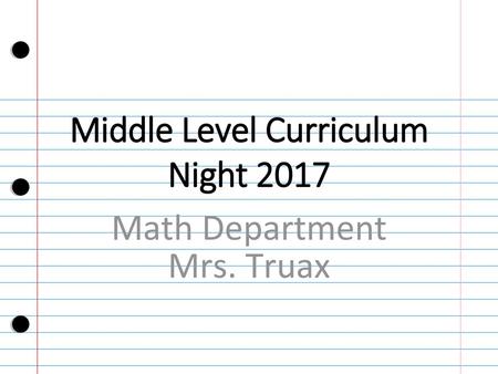 Middle Level Curriculum Night 2017