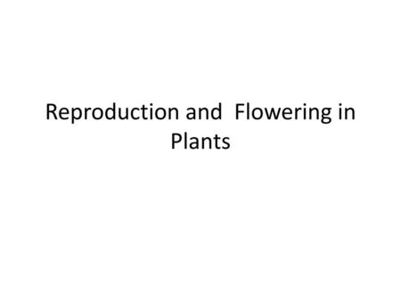 Reproduction and Flowering in Plants