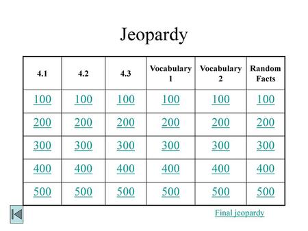 Jeopardy Vocabulary 1 Vocabulary 2