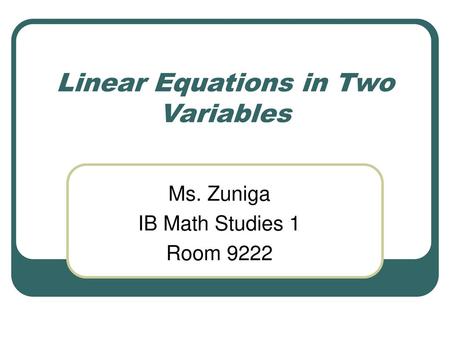 Linear Equations in Two Variables