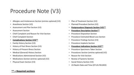 Procedure Note (V3) ** = Required sections