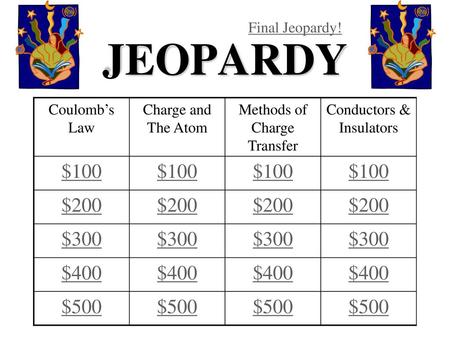 JEOPARDY $100 $200 $300 $400 $500 Final Jeopardy! Coulomb’s Law