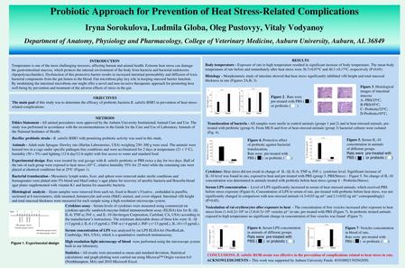 Probiotic Approach for Prevention of Heat Stress-Related Complications Iryna Sorokulova, Ludmila Globa, Oleg Pustovyy, Vitaly Vodyanoy Department of Anatomy,