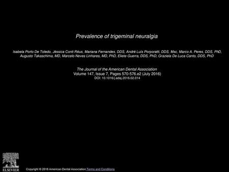 Prevalence of trigeminal neuralgia