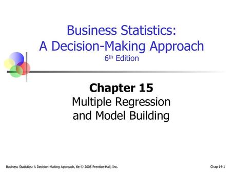 Chapter 15 Multiple Regression and Model Building