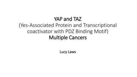 YAP and TAZ (Yes-Associated Protein and Transcriptional coactivator with PDZ Binding Motif) Multiple Cancers Lucy Laws My name is Lucy and I am going.