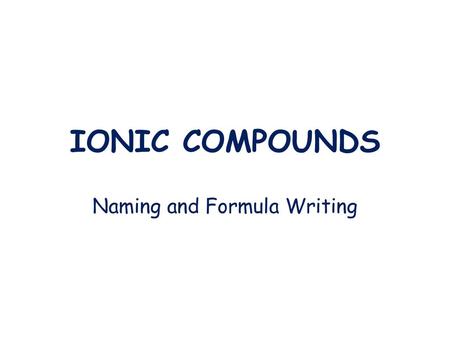 Naming and Formula Writing