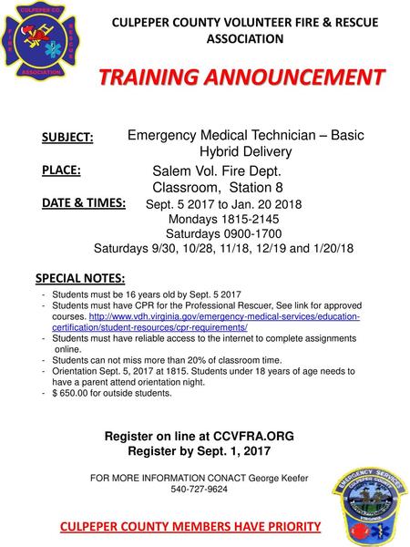 TRAINING ANNOUNCEMENT