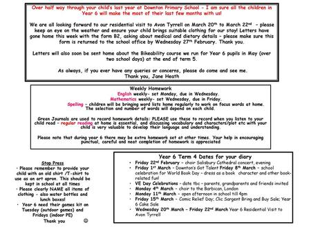 Year 6 Term 4 Dates for your diary