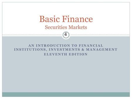 Basic Finance Securities Markets