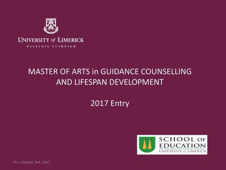 MASTER OF ARTS in GUIDANCE COUNSELLING AND LIFESPAN DEVELOPMENT