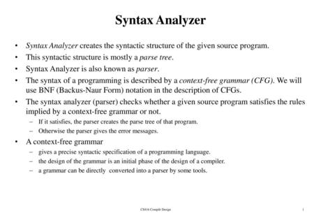 lec02-parserCFG May 8, 2018 Syntax Analyzer