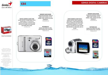 €84 GENIUS DIGITAL CAMERAS MEMORY CARD SD16GB