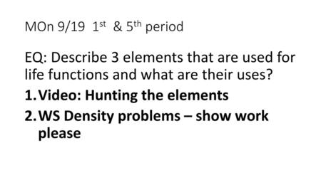 Video: Hunting the elements WS Density problems – show work please