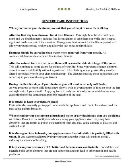 DENTURE CARE INSTRUCTIONS